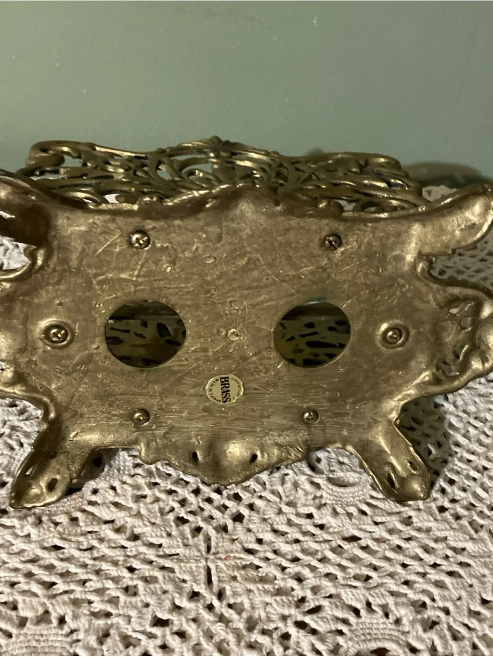Vintage Large Ornate Victorian Style Brass Double Napkin Holder or Letter Holder